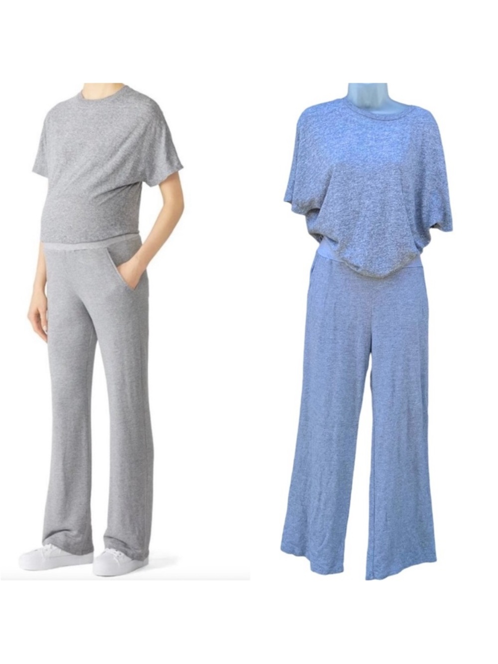 MONROW Sz M‎ Gray Maternity Dolman Knit Short Sleeve Pockets Jumpsuit